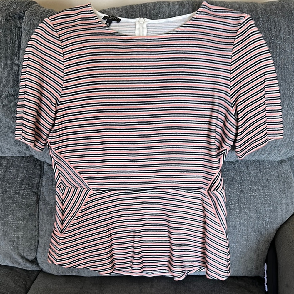 Talbots Pink and Black  Sleeve Peplum Blouse
